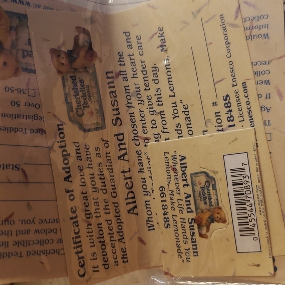 Nib Cherished Teddies Albert and Susann "When Life Hands You Lemons Make Lemonad - Picture 4 of 5